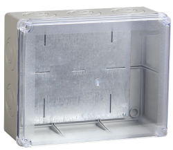 IEK Коробка КМ41346 распаячная для о/п 240х195х90 мм IP55 (RAL7035, монт. плата, кабельные вводы 5 шт) арт. UKO10-240-195-090-K53-55