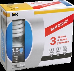IEK Лампа спираль КЭЛ-S Е27 15Вт 2700К Т2 ПРОМОПАК 3 шт арт. LLE20-27-015-2700-T2-S3