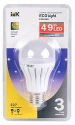 IEK Лампа светодиодная A60 шар 4.9 Вт 400 Лм 230 В 3000 К E27 -eco арт. LLP-A60-5-230-30-E27