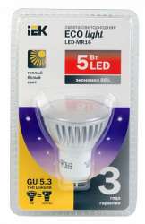 IEK Лампа светодиодная MR16 софит 5 Вт 330 Лм 230 В 3000 К GU5.3 -eco арт. LLP-MR16-5-230-30-GU5