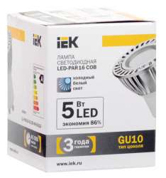 IEK Лампа светодиодная PAR16 COB софит 5 Вт 350 Лм 230 В 4000 К GU10 арт. LL-PAR16-5-230-40-GU10