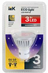 IEK Лампа светодиодная PAR16 софит 3 Вт 180 Лм 230 В 3000 К GU10 -eco арт. LLP-PAR16-3-230-30-GU10
