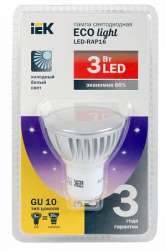 IEK Лампа светодиодная PAR16 софит 3 Вт 200 Лм 230 В 4000 К GU10 -eco арт. LLP-PAR16-3-230-40-GU10