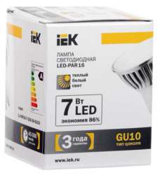 IEK Лампа светодиодная PAR16 софит 7 Вт 560 Лм 230 В 3000 К GU10 арт. LL-PAR16-7-230-30-GU10