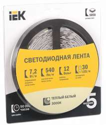 IEK Лента LED 5м блистер LSR-5050WW30-7,2-IP20-12V арт. LSR2-1-030-20-1-05