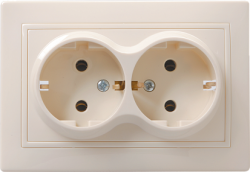 IEK РС12-3-ККм Розетка 2местн. c з/к без защ.штор. 16А КВАРТА (кремовый) арт. ERK24-K33-16-DM