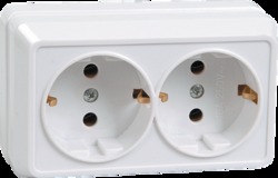 IEK РС22-3-ОБ Розетка 2местн. с з/к 16А откр.уст. ОКТАВА (белый) арт. ERO21-K01-16-DC