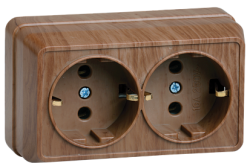 IEK РС22-3-ОД Розетка 2местн. с з/к 16А откр.уст. ОКТАВА (дуб) арт. ERO21-K04-16-DC