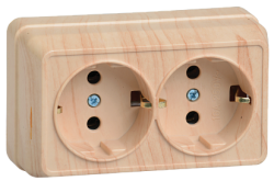 IEK РС22-3-ОС Розетка 2местн. с з/к 16А откр.уст. ОКТАВА (сосна) арт. ERO21-K03-16-DC