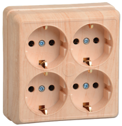 IEK РС24-3-ОС Розетка 4местн. с з/к 16А откр.уст. ОКТАВА (сосна) арт. ERO41-K03-16-DC