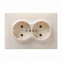 IEK РСш12-3-ККм Розетка 2местн. c з/к с защ.штор. 16А КВАРТА (кремовый) арт. ERK21-K33-16-DM