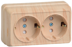 IEK РСш22-3-ОС Розетка 2местн. с з/к с защ.штор. 16А откр.уст. ОКТАВА (сосна) арт. ERO24-K03-16-DC