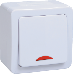 IEK ВС20-1-1-ГПБ Выключатель 1кл с инд о/у IP54 (цвет клавиш: белый) ГЕРМЕС PLUS арт. EVMP11-K01-10-54-EC