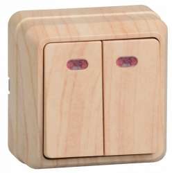 IEK ВС20-2-1-ОС Выключатель 2кл с инд. 10А ОКТАВА (сосна) арт. EVO21-K03-10-DC