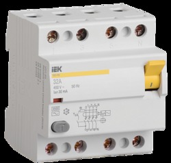 IEK Выключатель дифференциальный УЗО ВД1-63 4Р 50А 100мА тип А арт. MDV11-4-050-100