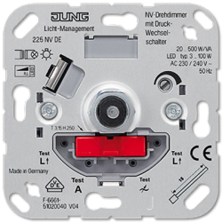 JUNG Мех Светорегулятор поворотно-нажимной 20-500 Вт/ВА для л/н и обмоточных трансформаторов арт. 225NVDE