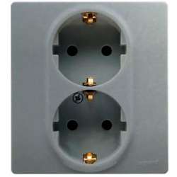 Legrand Etika Алюм 2-я Розетка с/з со шторками, авт. клем. арт. 672433