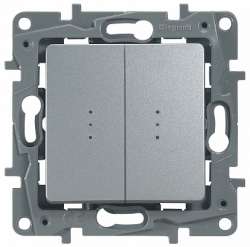 Legrand Etika Алюм Переключатель 2-клавишный с подсветкой, 10А, авт. клем арт. 672416