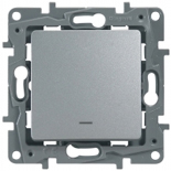 Legrand Etika Алюм Выключатель 1-клавишный с подсветкой/индикацией, авт.клеммы, 10 AX, 250 В арт. 672403
