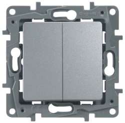 Legrand Etika Алюм Выключатель 2-клавишный, авт.клеммы, 10 AX, 250 В арт. 672402