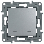 Legrand Etika Алюм Выключатель 2-клавишный с подсветкой/индикациейавт, авт.клеммы, 10 AX, 250 В арт. 672404