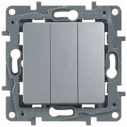 Legrand Etika Алюм Выключатель 3-клавишный, 10А, авт. клем. арт. 672413