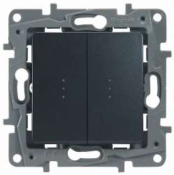 Legrand Etika Антрацит Переключатель 2-клавишный с подсветкой, 10А, авт. клем арт. 672616