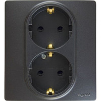 Legrand Etika Антрацит Розетка 2-ая с/з со шторками, авт. клем. арт. 672633