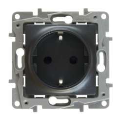 Legrand Etika Антрацит Розетка с/з со шторками, авт. клем.  арт. 672631