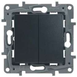 Legrand Etika Антрацит Выключатель 2-клавишный, авт.клеммы, 10 AX, 250 В арт. 672602
