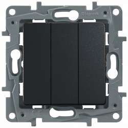Legrand Etika Антрацит Выключатель 3-клавишный, 10А, авт. клем. арт. 672613