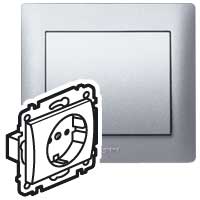 Legrand Galea Life Алюминий Розетка 1-ая с/з с накладкой, с защитными шторками арт. 771363