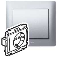 Legrand Galea Life Алюминий Розетка с/з с защитными шторками (мех. + лиц.панель) арт. 771362