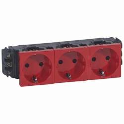 Legrand Mosaic Красная розетка с/з 3-ая 6М для кабель-каналов арт. 077613