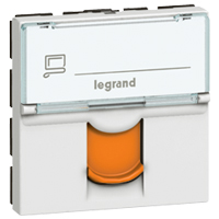 Legrand Mosaic Розетка RJ 45 кат 6 FTP 2 мод белый с оранжевой шторкой LCS2 арт. 076523