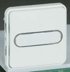 Legrand Plexo Arctic Антибактериальный Мех Выключатель 1-клавишный кнопочный с подсветкой и с держ. этикетки арт. 070733