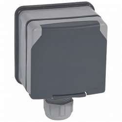 Legrand Plexo Серый Розетка с/з с крышкой, 3К+N+З 20А,400В, накладная, в сборе IP66 арт. 090457