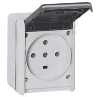 Legrand Plexo Серый Розетка с/з с крышкой, 3К+N+З 32А,400В,винтовой зажим, накладная, в сборе IP55 арт. 055877