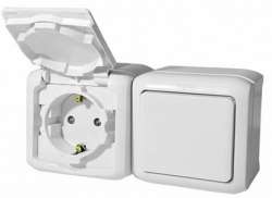 Legrand Quteo Бел Блок Выключатель 1-кл+роз с/з с шт IP44 арт. 782318