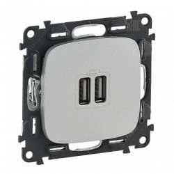Legrand Valena ALLURE Алюм Розетка 2-ая USB 240В/5В 1500мА (с лицевой панелью) арт. 754997