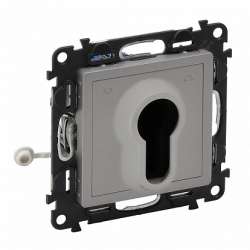 Legrand Valena LIFE Алюм Переключатель кнопочный с самовозвратом, с ключом (с лицевой панелью) арт. 752319