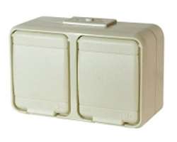 SE Aquatop наруж Беж Розетка 2-ая горизонтальная с крышкой, единый цоколь 16А, в сборе арт. 455400
