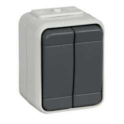 SE Aquatop наруж Серый Выключатель 2-клавишный 10А IP44, в сборе арт. 451509