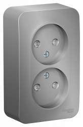 SE Blanca наруж Алюминий Розетка 2-ая б/з со шторками 16А, 250В, изолир. пластина арт. BLNRA001213