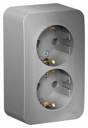 SE Blanca наруж Алюминий Розетка 2-ая с/з без шторок, 16А, 250В арт. BLNRA010203