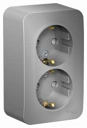 SE Blanca наруж Алюминий Розетка 2-ая с/з со шторками, 16А, 250В арт. BLNRA011203