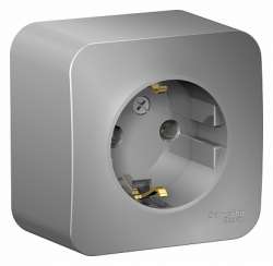 SE Blanca наруж Алюминий Розетка с/з без шторок, 16А, 250В арт. BLNRA010103