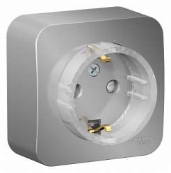 SE Blanca наруж Алюминий Розетка с/з со шторками, (тонкая) 16А, 250В изолир. пластина арт. BLNRA111113