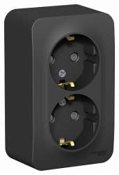 SE Blanca наруж Антрацит Розетка 2-ая с/з со шторками., 16А, 250В арт. BLNRA011206