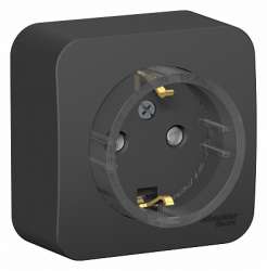 SE Blanca наруж Антрацит Розетка с/з со шторками, (тонкая) 16А, 250В, изолир. пластина арт. BLNRA111116
